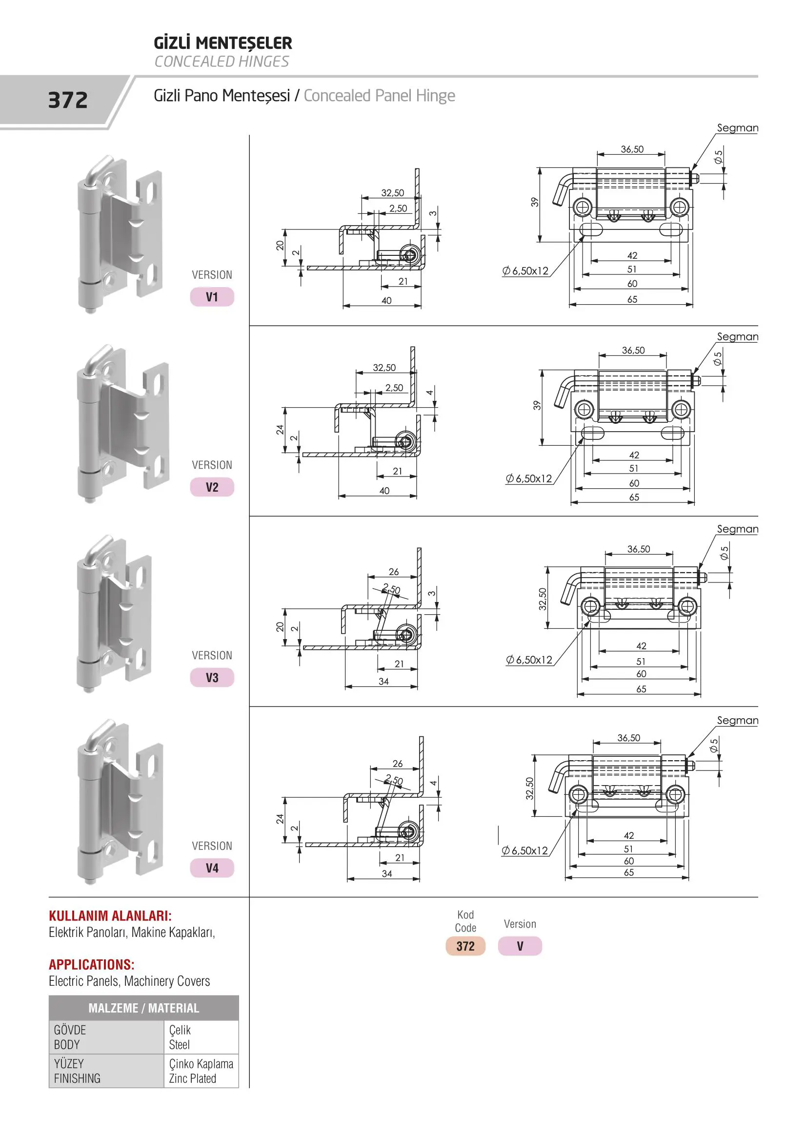 کاتالوگ لولا مخفی استیل اسکار کد 372 V3